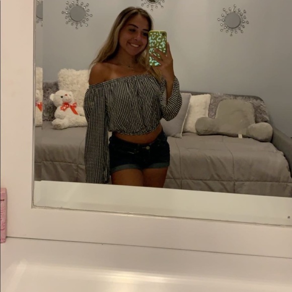 La Hearts Tops - gingham print off the shoulder top